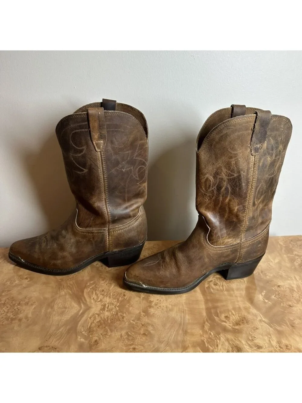 Durango Men's 10D Brown Distressed Leather Western Cowboy Boots Snip Toe Harness